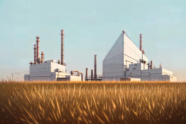 Illustration digital painting of mega big factory generative AI