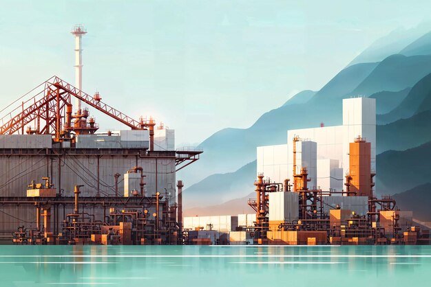 Illustration digital painting of mega big factory generative AI