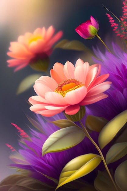 Illustration of a digital painting with a beautiful flowers