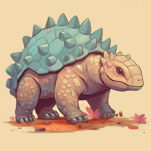Illustrazione di un dinosauro con un guscio blu e bianco generativo ai
