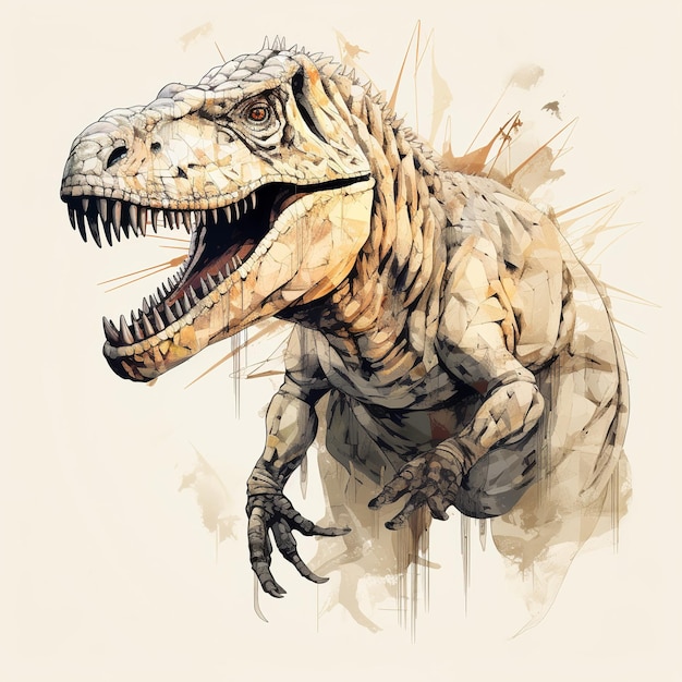 공룡 미라 이중 노출 벡터 흰색 배경 그림