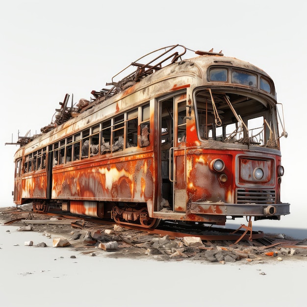 illustration disused train collided burnt smashed perfect showcase