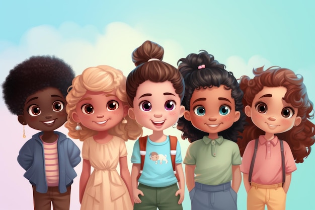 Illustration of diverse children on pastel background