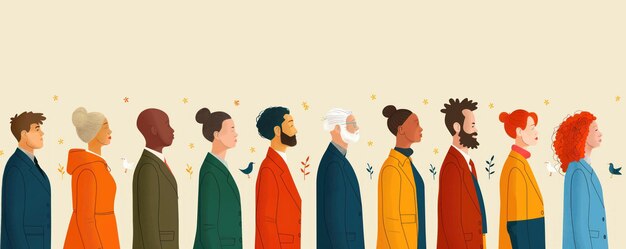 Photo illustration of diverse people in a lineup