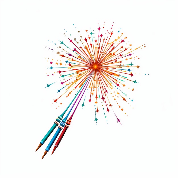 Photo illustration of diwali crackers in_the sky on a white background