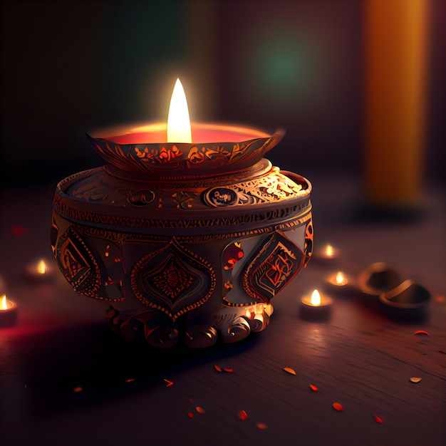 Illustration of Diwali festival background with diya and lamps