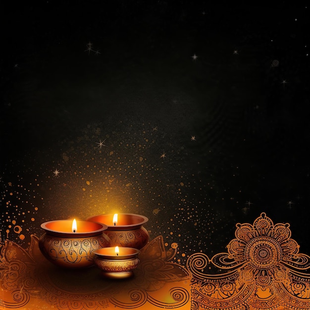 하단에 rangoli가 있는 Diwali 축제 Diya Lamp의 그림 Ai Generated