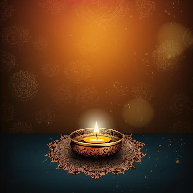 Illustration of Diwali festival Diya Lamp with rangoli at the bottom Ai Generated