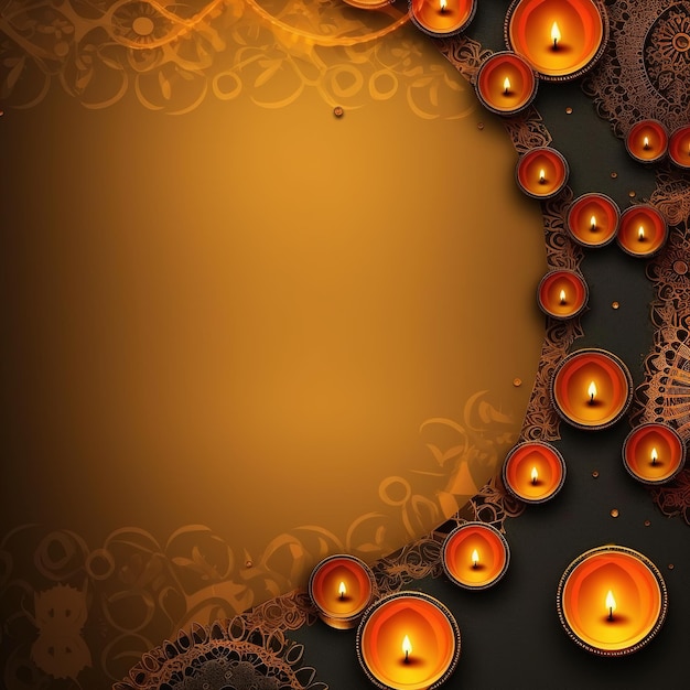 Illustration of Diwali festival Diya Lamp with rangoli at the bottom Ai Generated