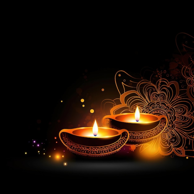 하단에 rangoli가 있는 Diwali 축제 Diya Lamp의 그림 Ai Generated