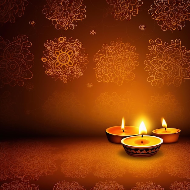 하단에 rangoli가 있는 Diwali 축제 Diya Lamp의 그림 Ai Generated