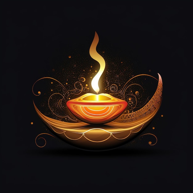 Illustration of Diwali festival Diya Lamp with rangoli at the bottom Ai Generated