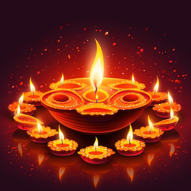 Illustration of Diwali festival Diya Lamp with rangoli at the bottom Ai Generated