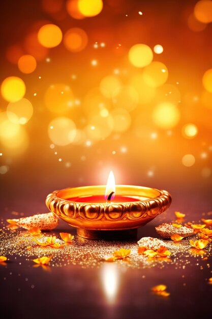 Illustration of diwali festival diya lamp with rangoli at the bottom ai generated