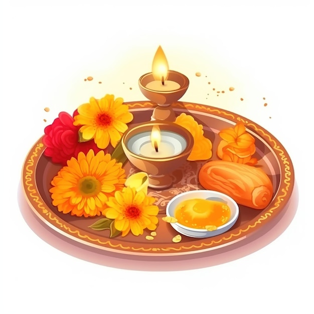 Photo illustration of diwali festival diya lamp with rangoli at the bottom ai generated