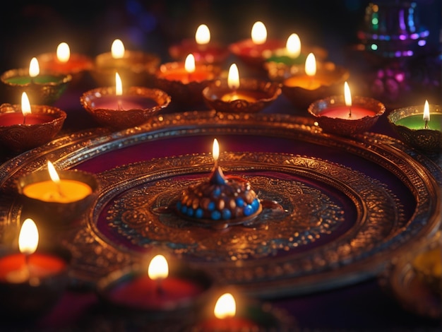 Иллюстрация фестиваля Дивали Лампа Дия с ранголи