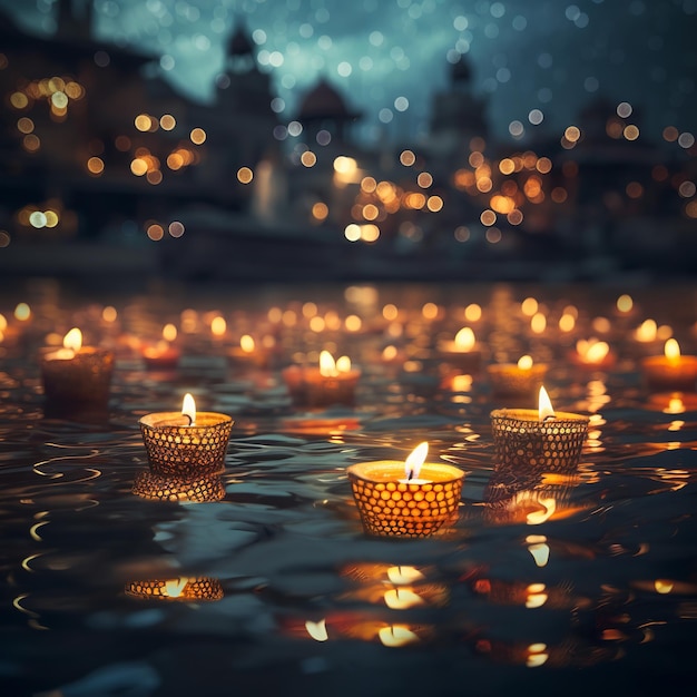 illustration of diwali festival of lights oil diya lamps in ganges