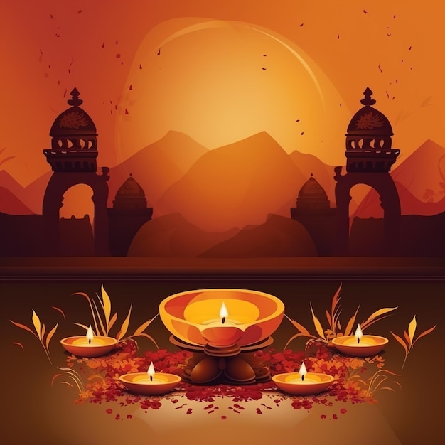 Diwali 축하 india diwali 축하에 diya의 그림