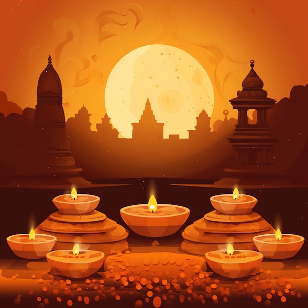 Diwali 축하 india diwali 축하에 diya의 그림