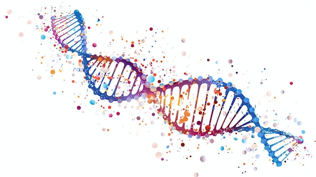 An illustration of a DNA double helix The image is colorful and abstract with a painterly feel