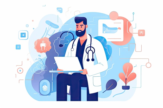 Illustration of doctor doing telemedicine Generative ai