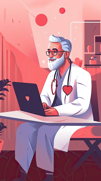 Illustration of doctor doing telemedicine Generative ai