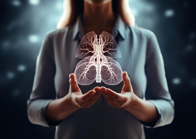 Illustration of doctor holding virtual lungs Hospital service concept in healthcare Generative AI