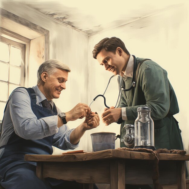 illustration of Doctor Measuring Blood Pressure Of Patient