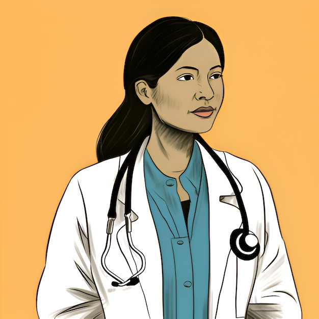 illustration of doctor yellow background stethoscope on sholders