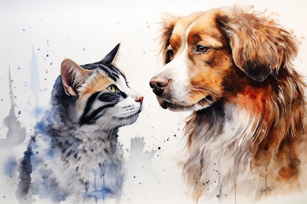 illustration of A dog and a cat sniffed each other eagerly highlig Generative ai