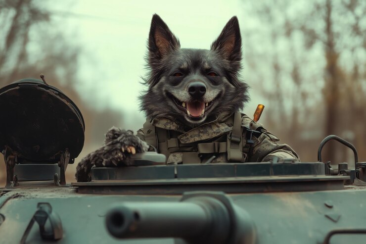 Фотография иллюстрация собаки в военной форме