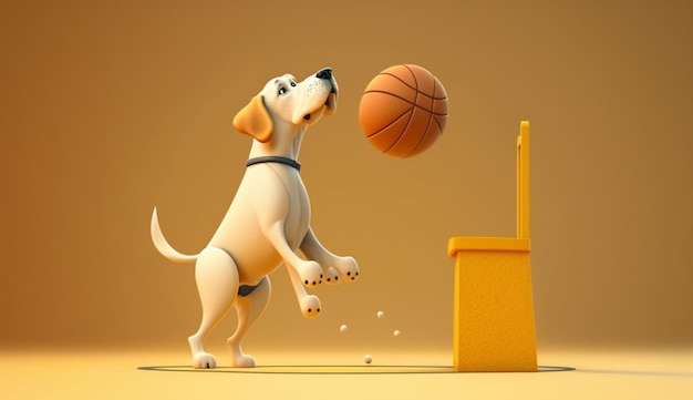 Illustration of a dog playing basketball Ai Generative