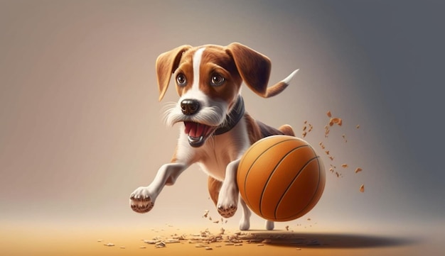 Иллюстрация собаки, играющей в баскетбол Ai Generative