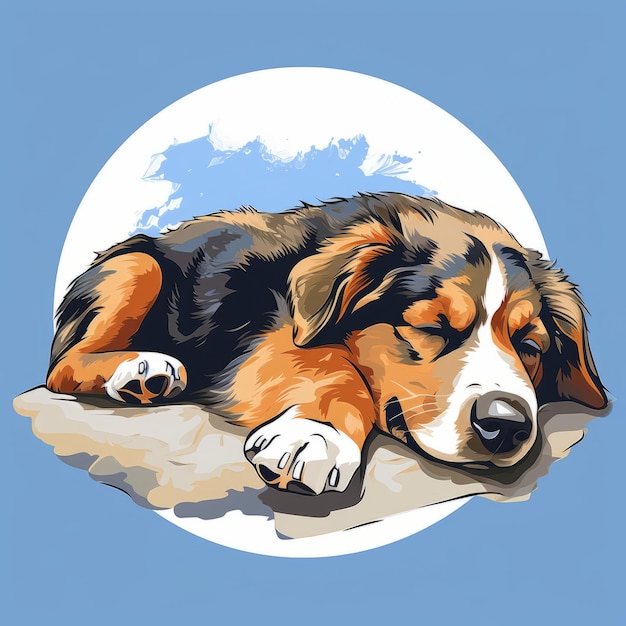 an illustration of a dog sleeping on a rock