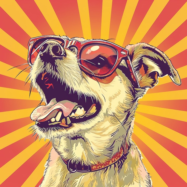 Foto un'illustrazione di un cane che indossa occhiali da sole su uno sfondo arancione