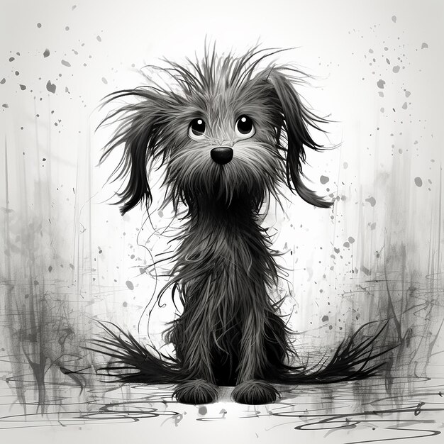 an illustration of a dog with messy hair