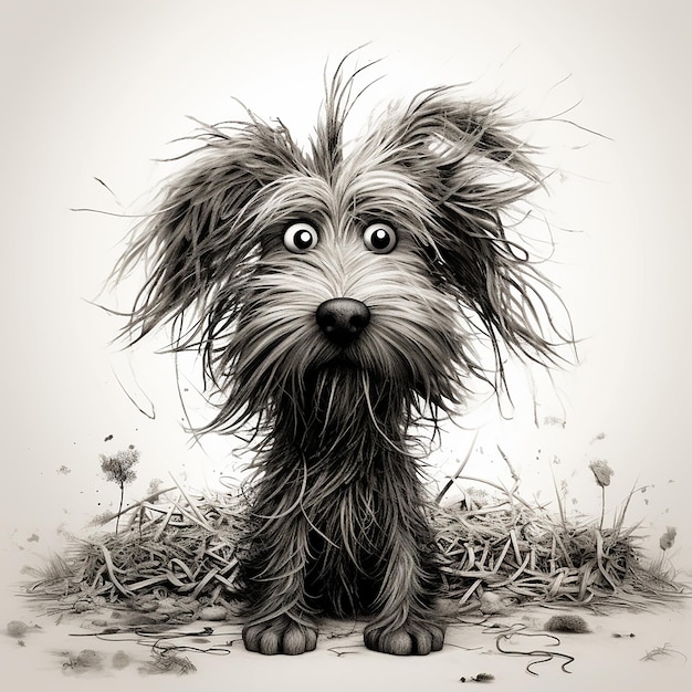 an illustration of a dog with messy hair