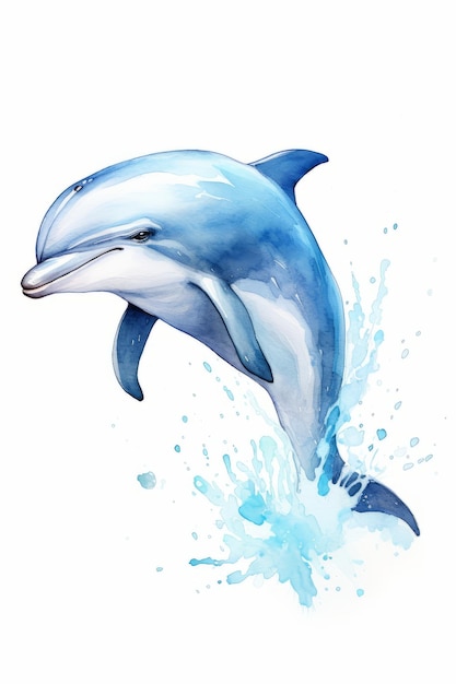 Illustration of a dolphin jumping out of the water with splashes