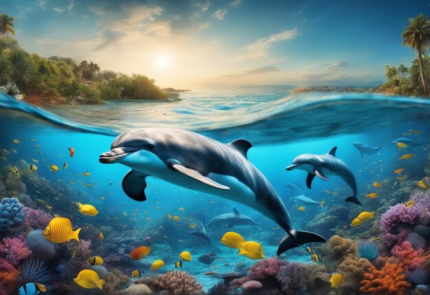 Illustration of dolphin in the ocean