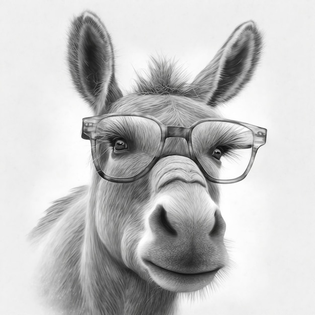 Illustration of a donkey wearing glasses created with Generative AI technology