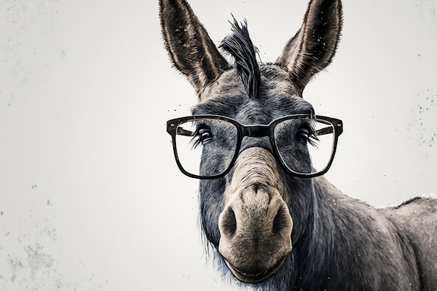 Illustration of a donkey wearing glasses created with Generative AI technology