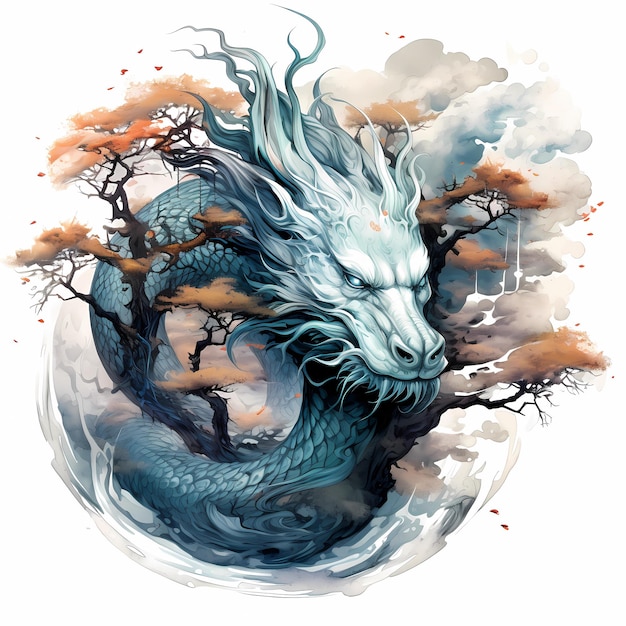 illustration dragon tattoo design white background