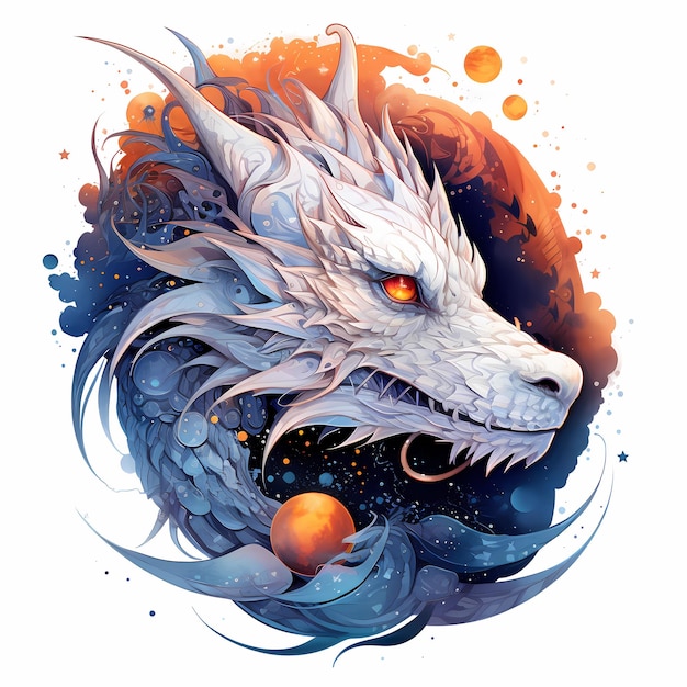иллюстрация дизайн татуировки дракона на белом фоне