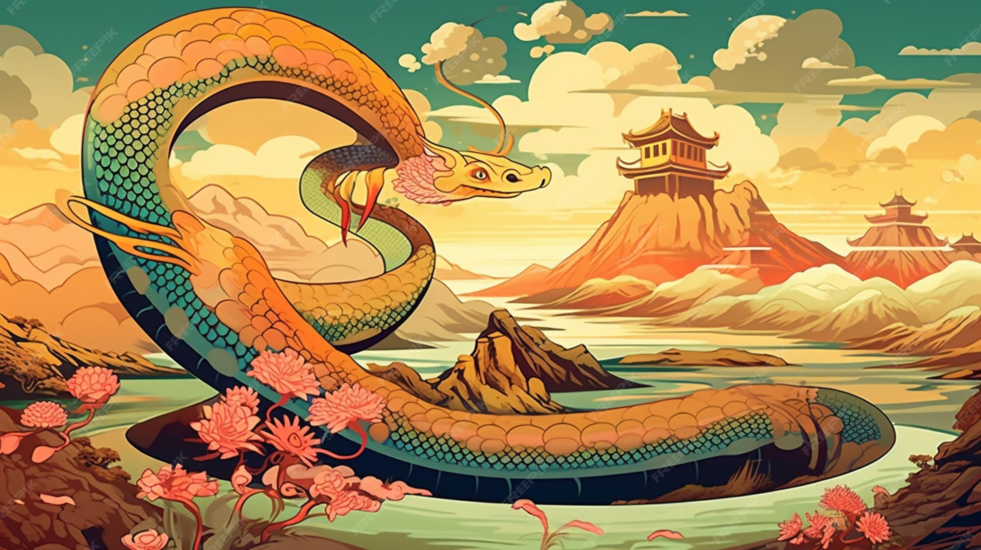 premium-ai-image-illustration-of-a-dragon-with-a-long-neck-and-a-long