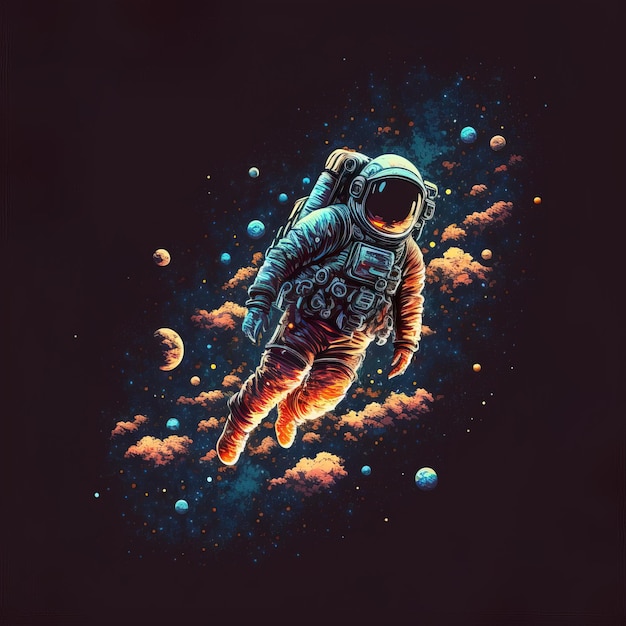 illustration drawing of cute astronaut in space generative ai