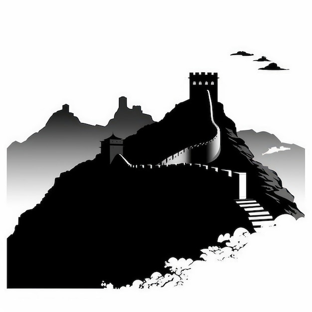 Photo illustration of a drawing of the great wall of china