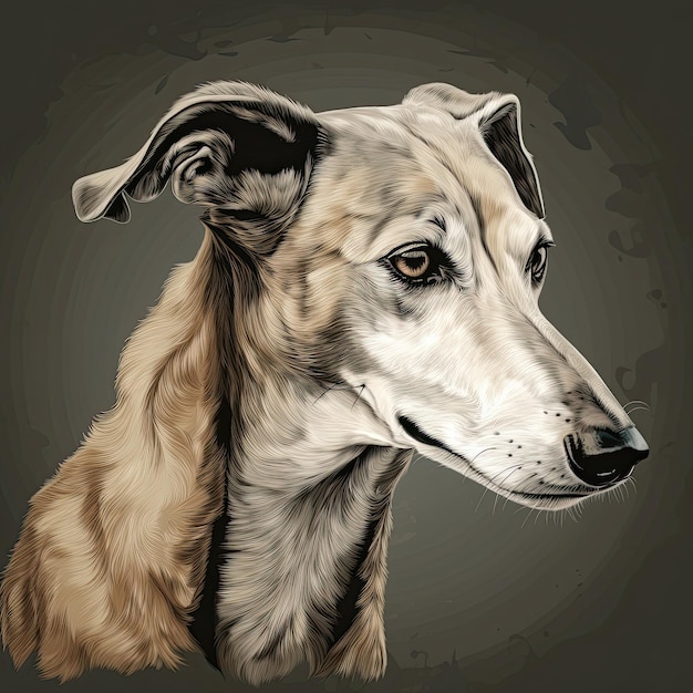 Illustration of a drawing of a greyhound in light gray and beige tones handpainted details Generative AI