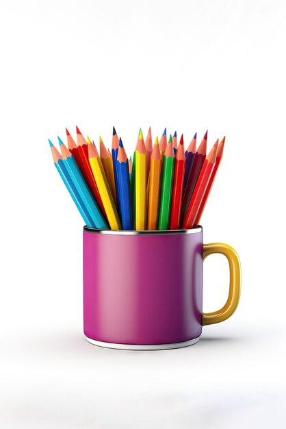 illustration drawing a stack of colored pencils in the cup holder with copy space