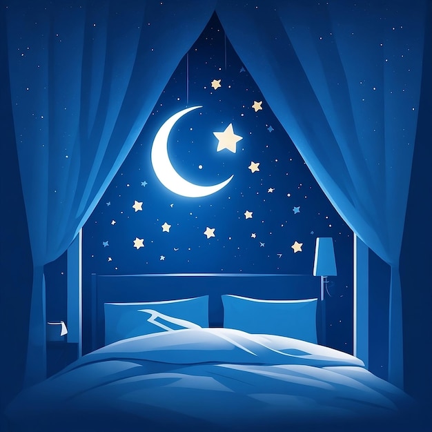 illustration of Dreamy Crescent moon and stars on blue background to celebrate World sleep day