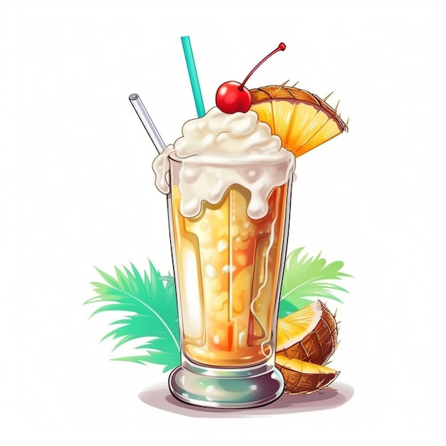 illustration of a drink with a straw and a cherry on top generative ai